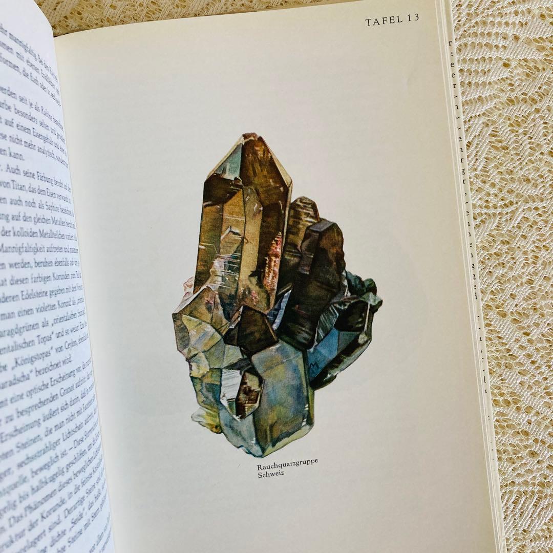 洋書　古書　優美な宝石学の本　宝石・鉱物図鑑　繊細に輝く鉱物イラスト