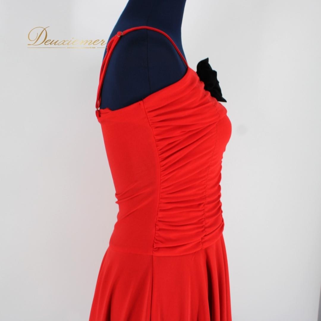 【美品 社交ダンス衣装】ワンピース ドレス ラテン 赤 黒 レッド ブラック