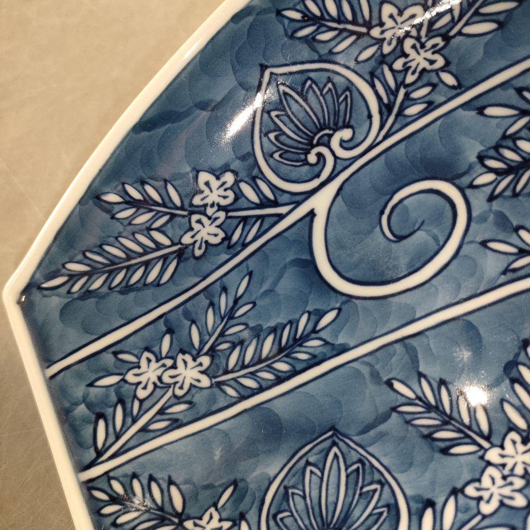 A1380-8/有田焼/源右衛門窯/染付葵流水絵舟形皿4客/共箱/飾皿/懐石道具