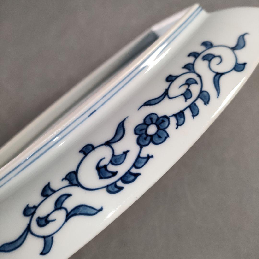 A1380-8/有田焼/源右衛門窯/染付葵流水絵舟形皿4客/共箱/飾皿/懐石道具