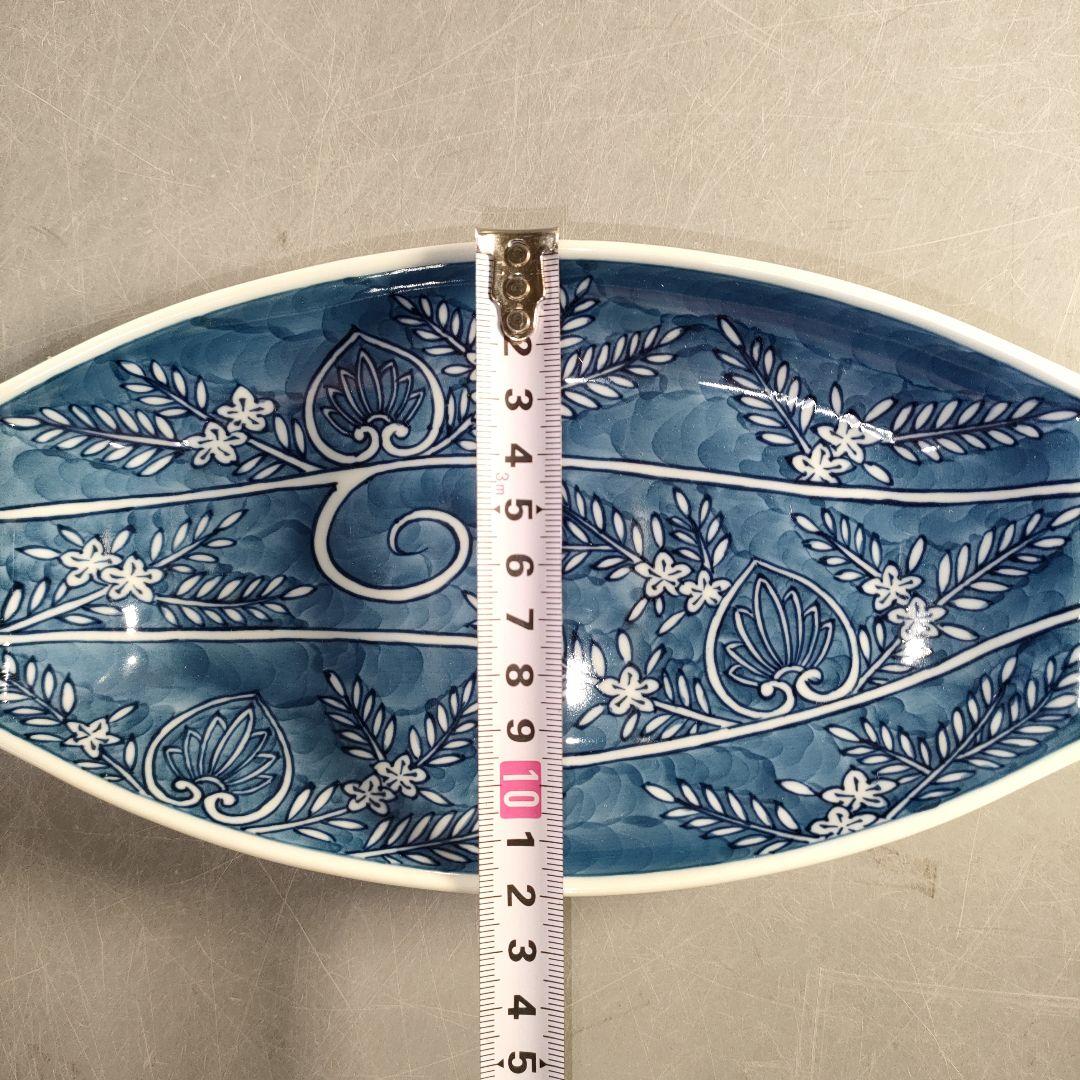 A1380-8/有田焼/源右衛門窯/染付葵流水絵舟形皿4客/共箱/飾皿/懐石道具