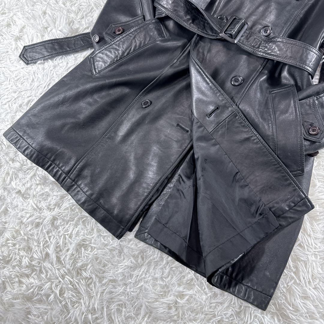 【ヴィンテージ】羊革 レザートレンチコート ダブル ベルト付き ブラック