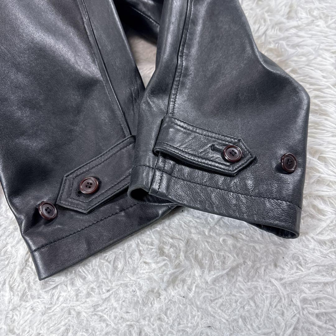 【ヴィンテージ】羊革 レザートレンチコート ダブル ベルト付き ブラック