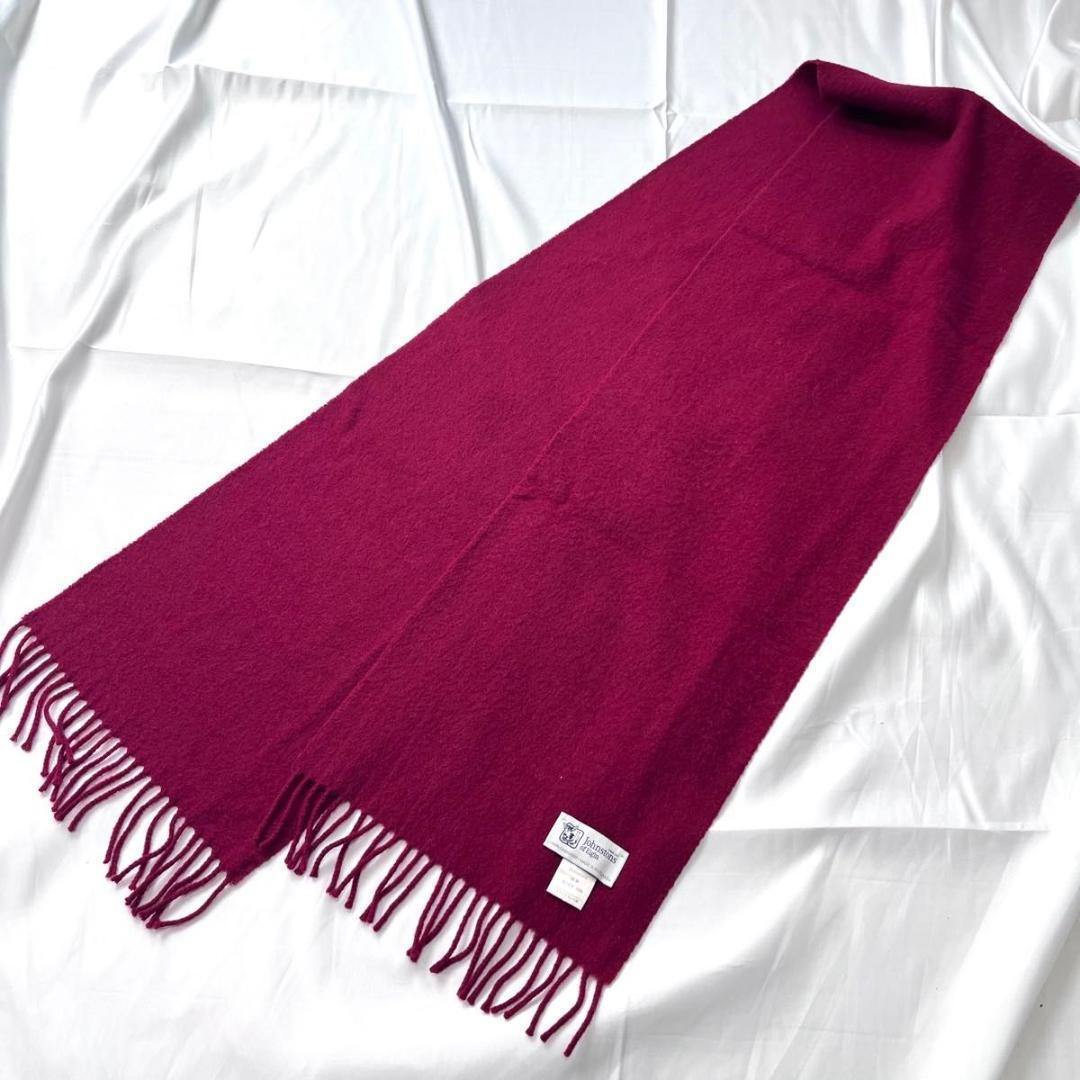未使用に近い ジョンストンズオブエルガンズ　マフラー　無地　カシミヤ　レッド　赤