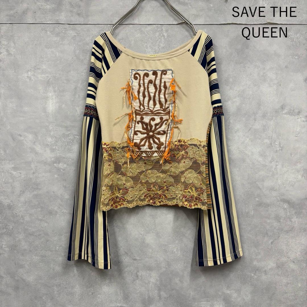 良デザイン◎ Y2K SAVE THE QUEEN 総柄トップス N2566
