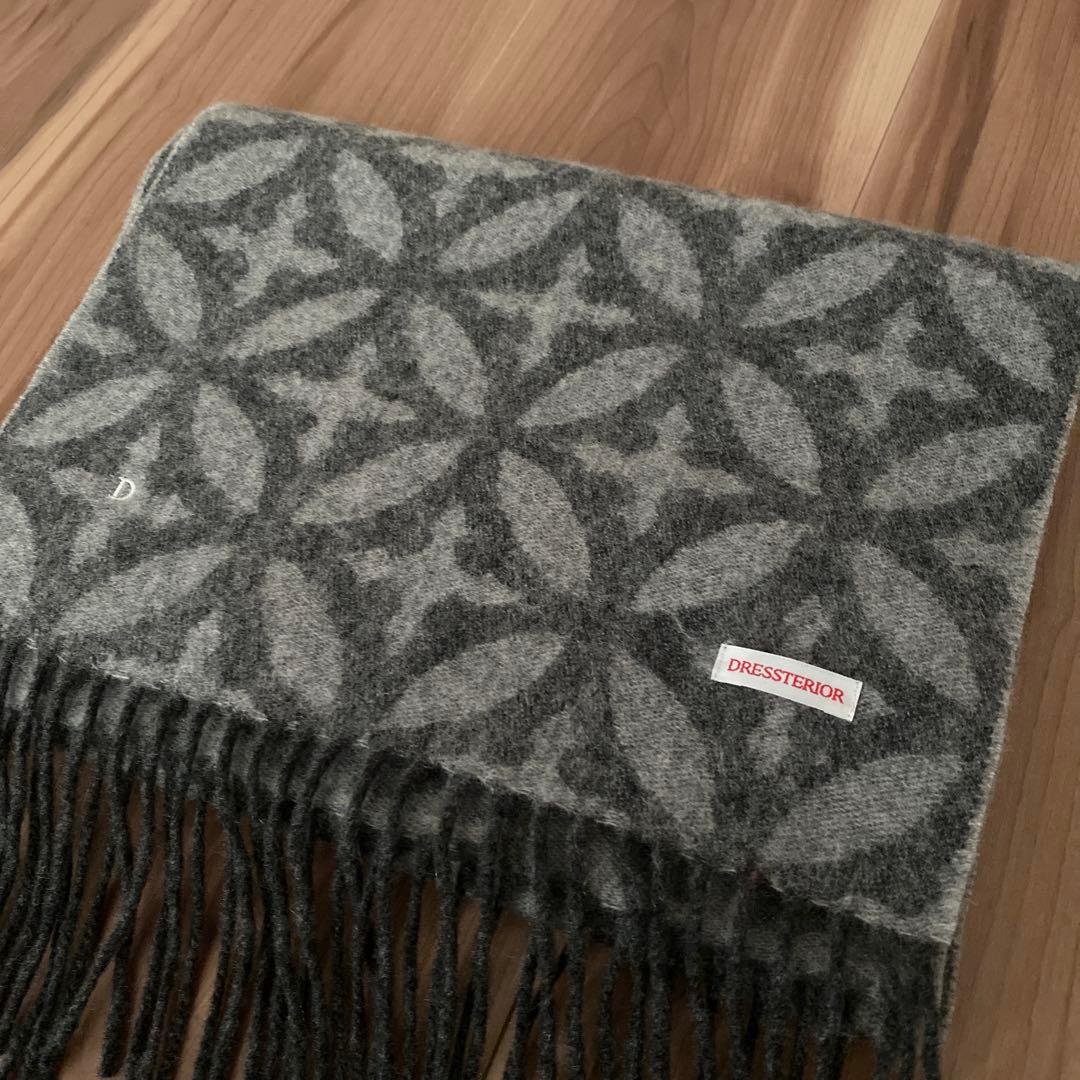 未使用■オーバーラップサークル モノトーンカシミヤ100%マフラー