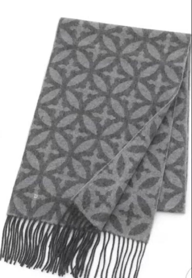 未使用■オーバーラップサークル モノトーンカシミヤ100%マフラー