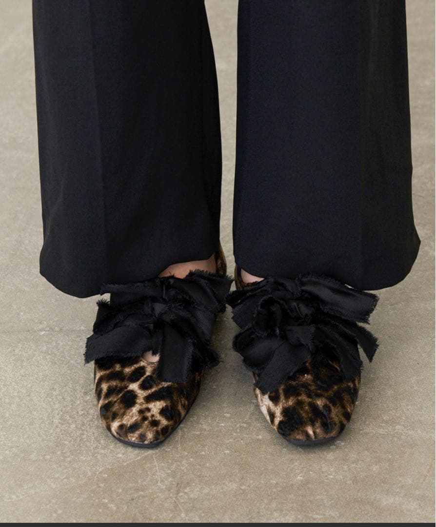 ルタロン　サテンリボンバレリーナシューズ　レオパード柄