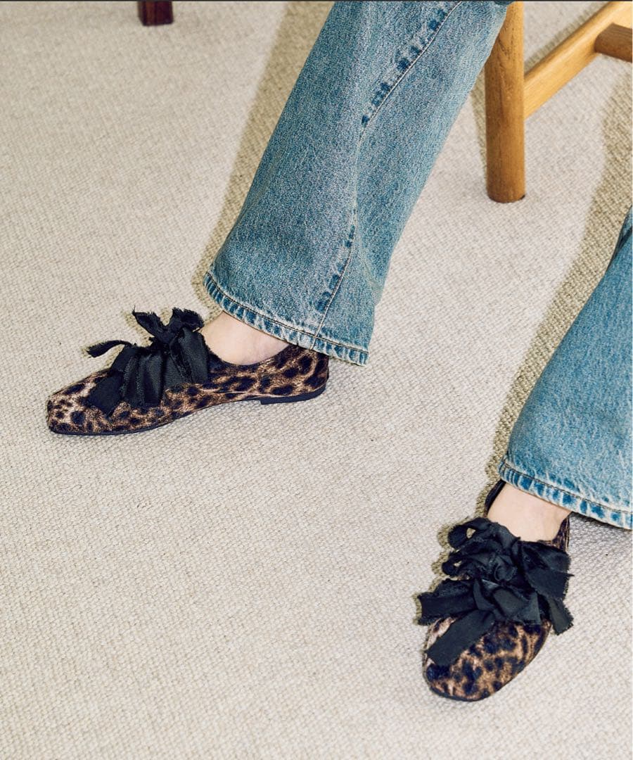ルタロン　サテンリボンバレリーナシューズ　レオパード柄