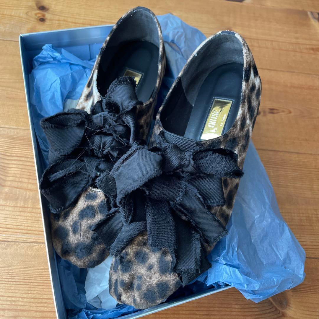 ルタロン　サテンリボンバレリーナシューズ　レオパード柄