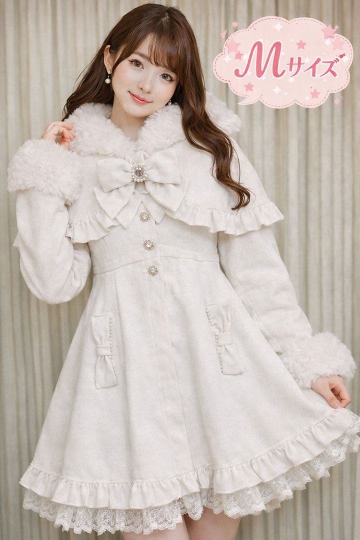 【量産姫】NOEMIE ドーリーケープフレアコート 白 M ほぼ未使用