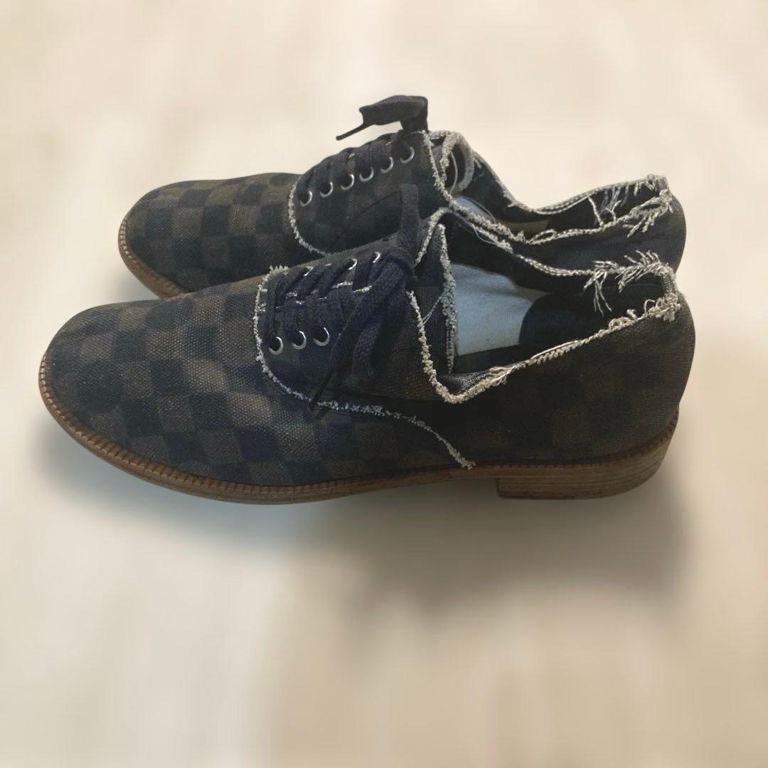 CDG HOMME PLUS チェッカー柄キャンバスシューズ