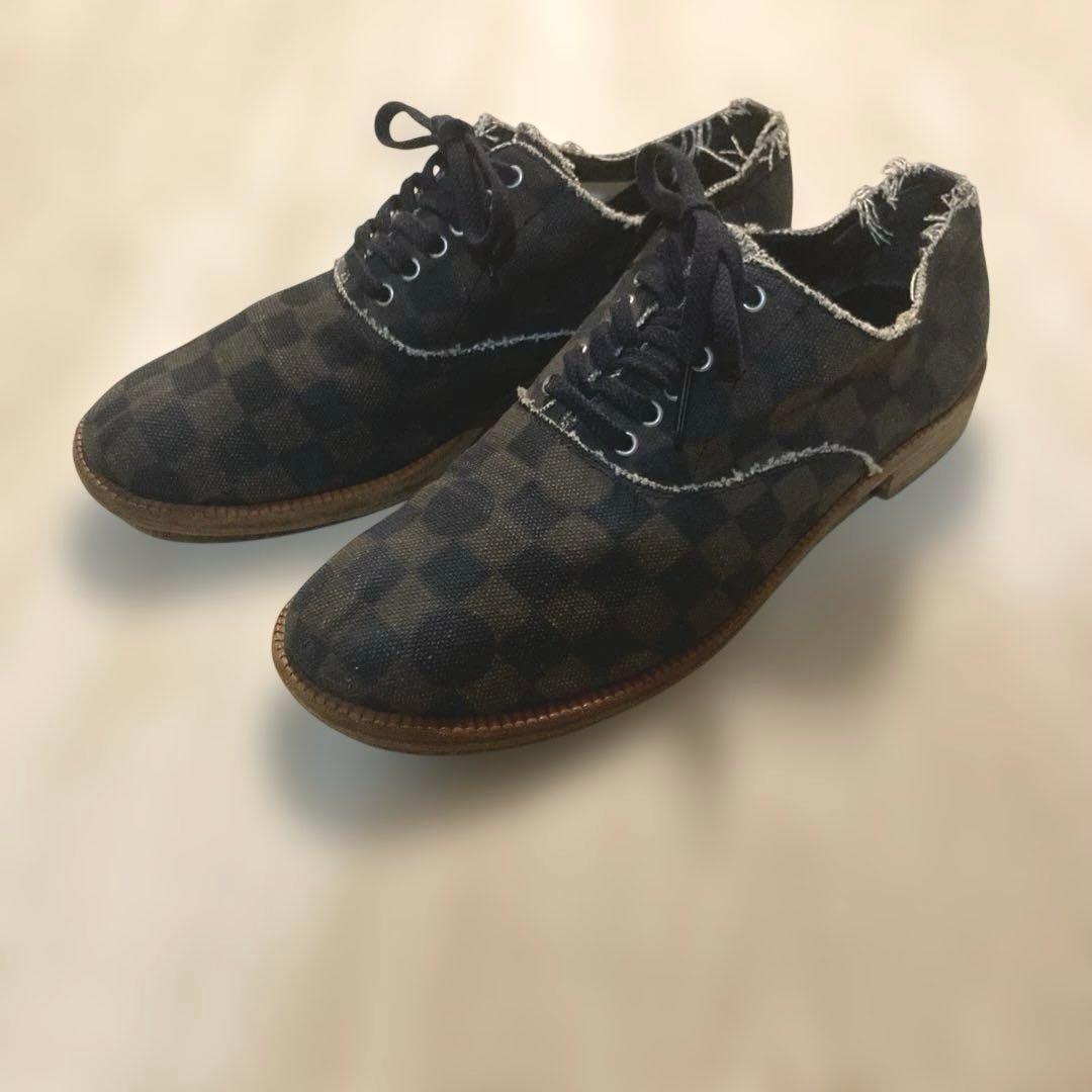 CDG HOMME PLUS チェッカー柄キャンバスシューズ