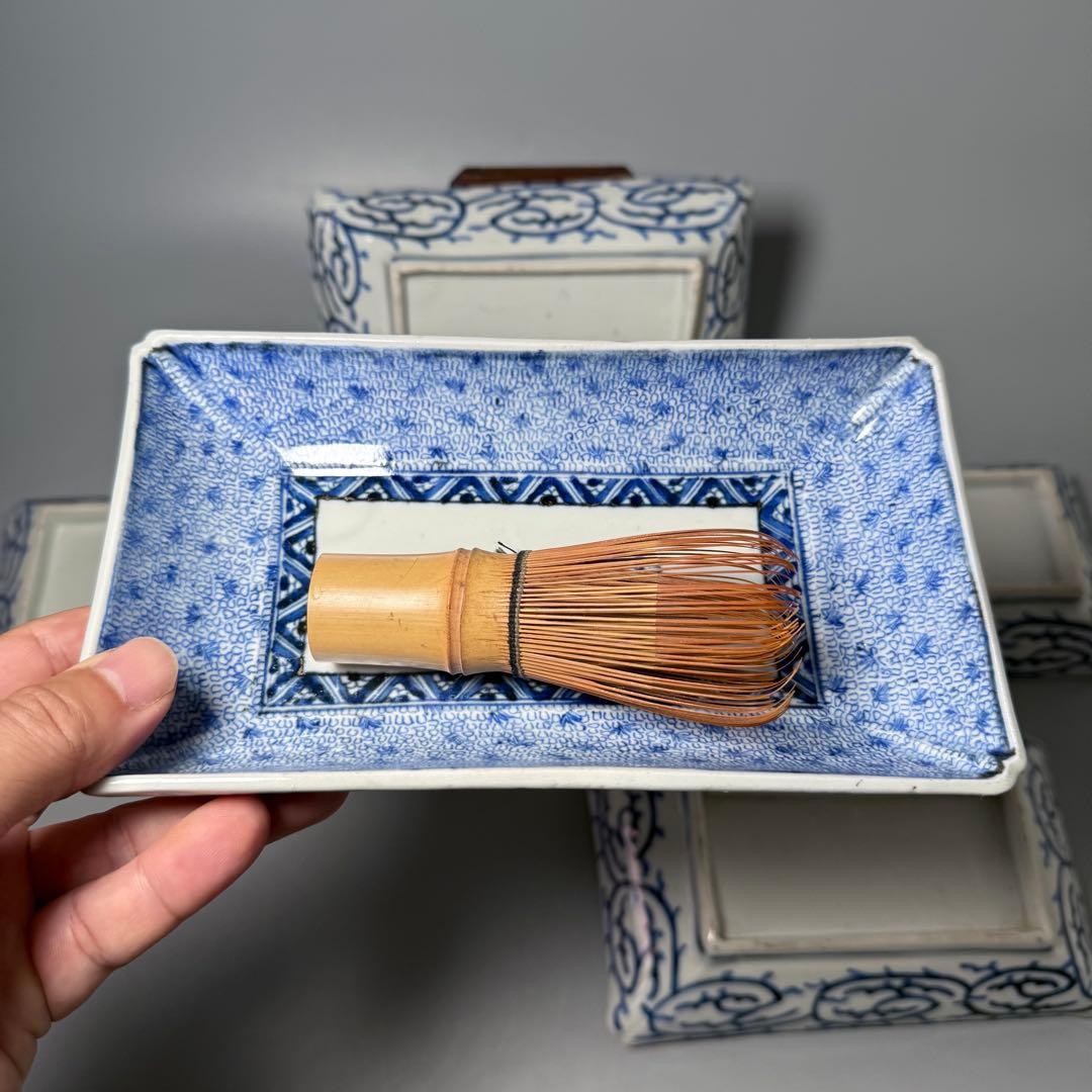 古伊万里　染付　微塵唐草　長皿　五枚　裏唐草文　名品　古美術　1700年代