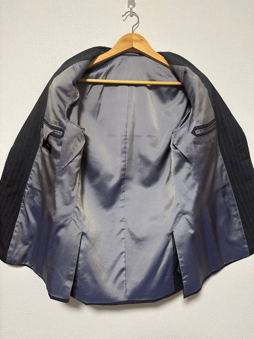 【美品】RING JACKET スーツ 日本製 グレーストライプ 44