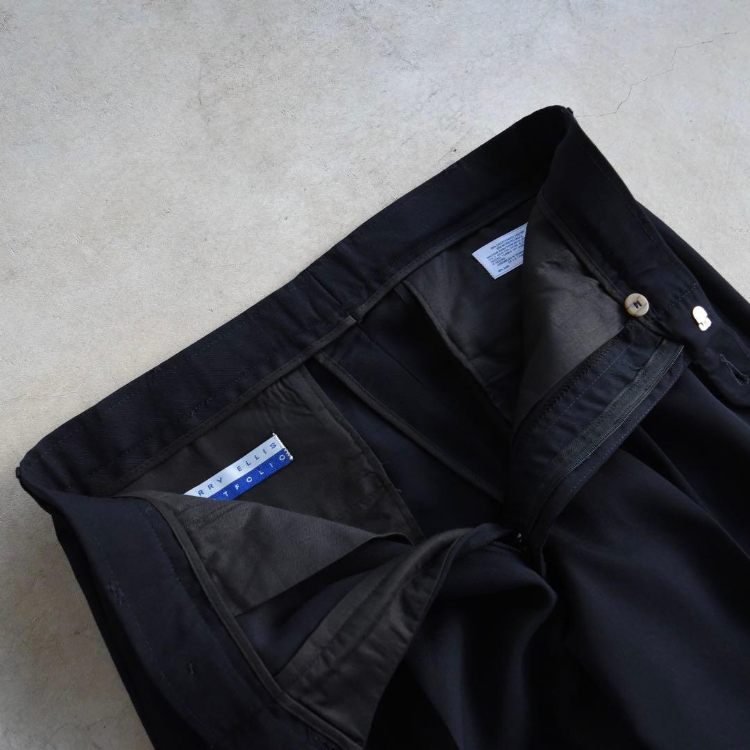 90sPERRY ELLISペリーエリス スリータックスラックス ネイビーW33