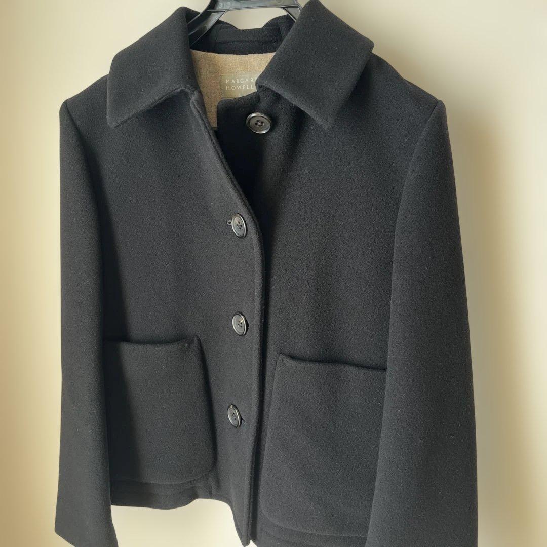 MARGARET HOWELL ブラック ウールピーコート