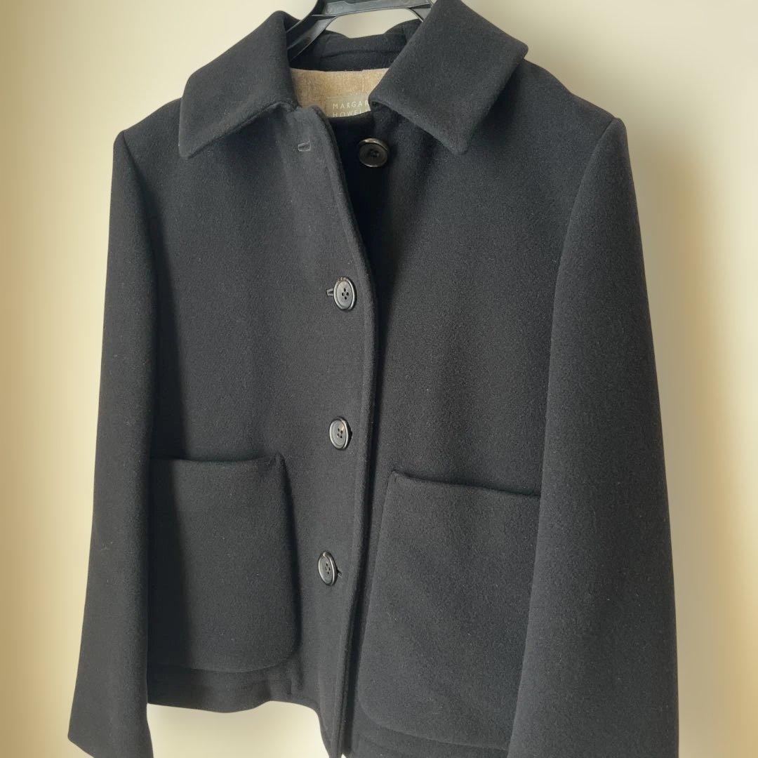 MARGARET HOWELL ブラック ウールピーコート