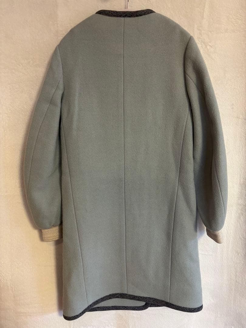 CHLOE クロエ バージンウール ロングコート ノーカラー ブルー サイズ34