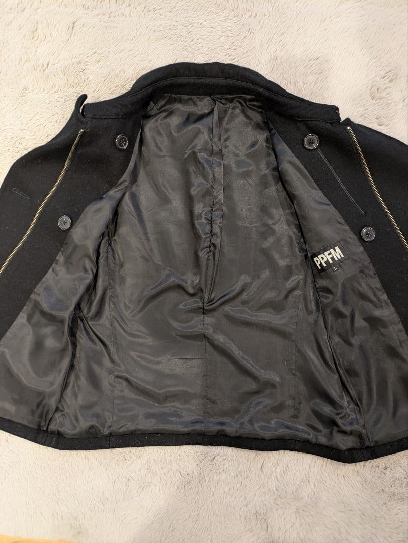 PPFM 黒 ウール ダブルブレスト ピーコート