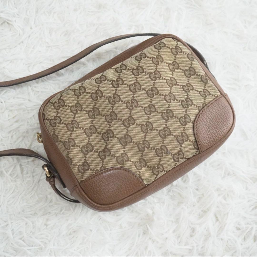 美品 グッチ GGキャンバス レザー ショルダーバッグ カメラバッグ