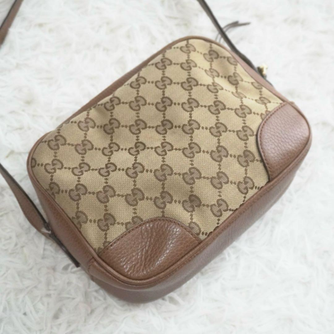 美品 グッチ GGキャンバス レザー ショルダーバッグ カメラバッグ