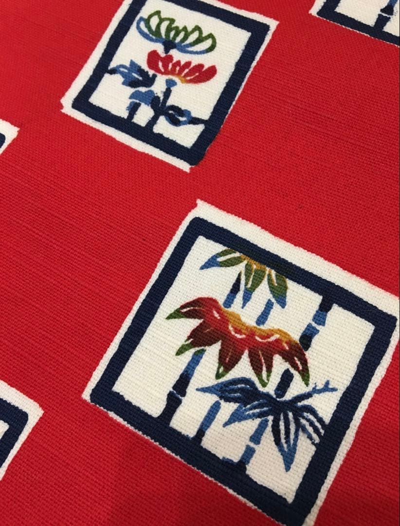 紅型染め【名古屋帯】正絹　紬　レッド