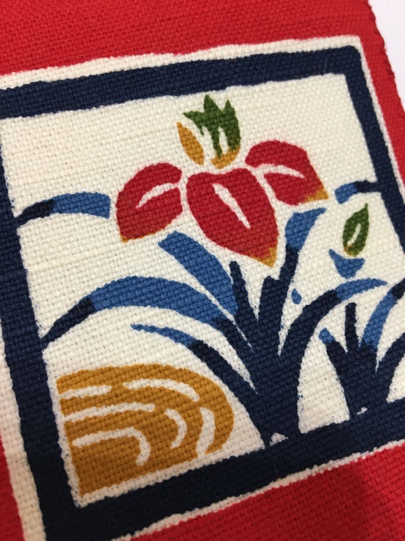 紅型染め【名古屋帯】正絹　紬　レッド