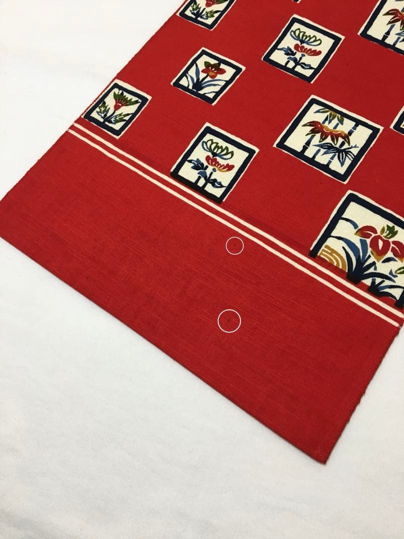 紅型染め【名古屋帯】正絹　紬　レッド