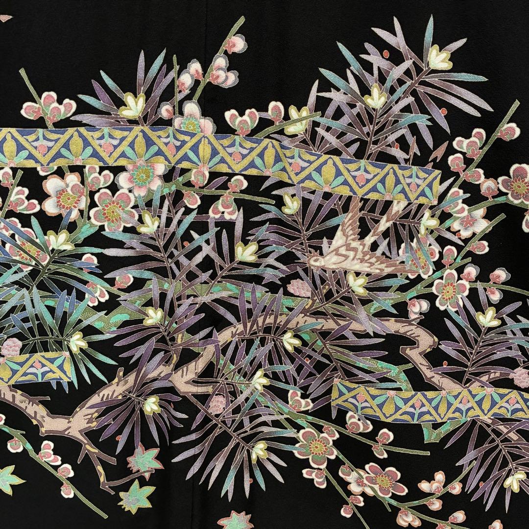 D96黒留袖 本加賀友禅 魚津誠 落款 正絹 着物 袷 しつけ糸付き未使用極美品