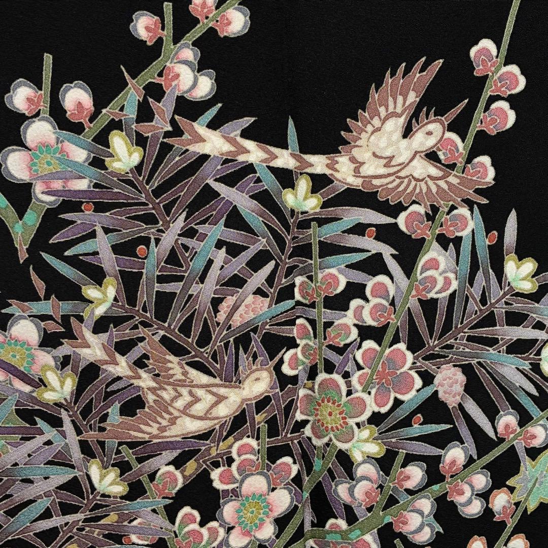 D96黒留袖 本加賀友禅 魚津誠 落款 正絹 着物 袷 しつけ糸付き未使用極美品