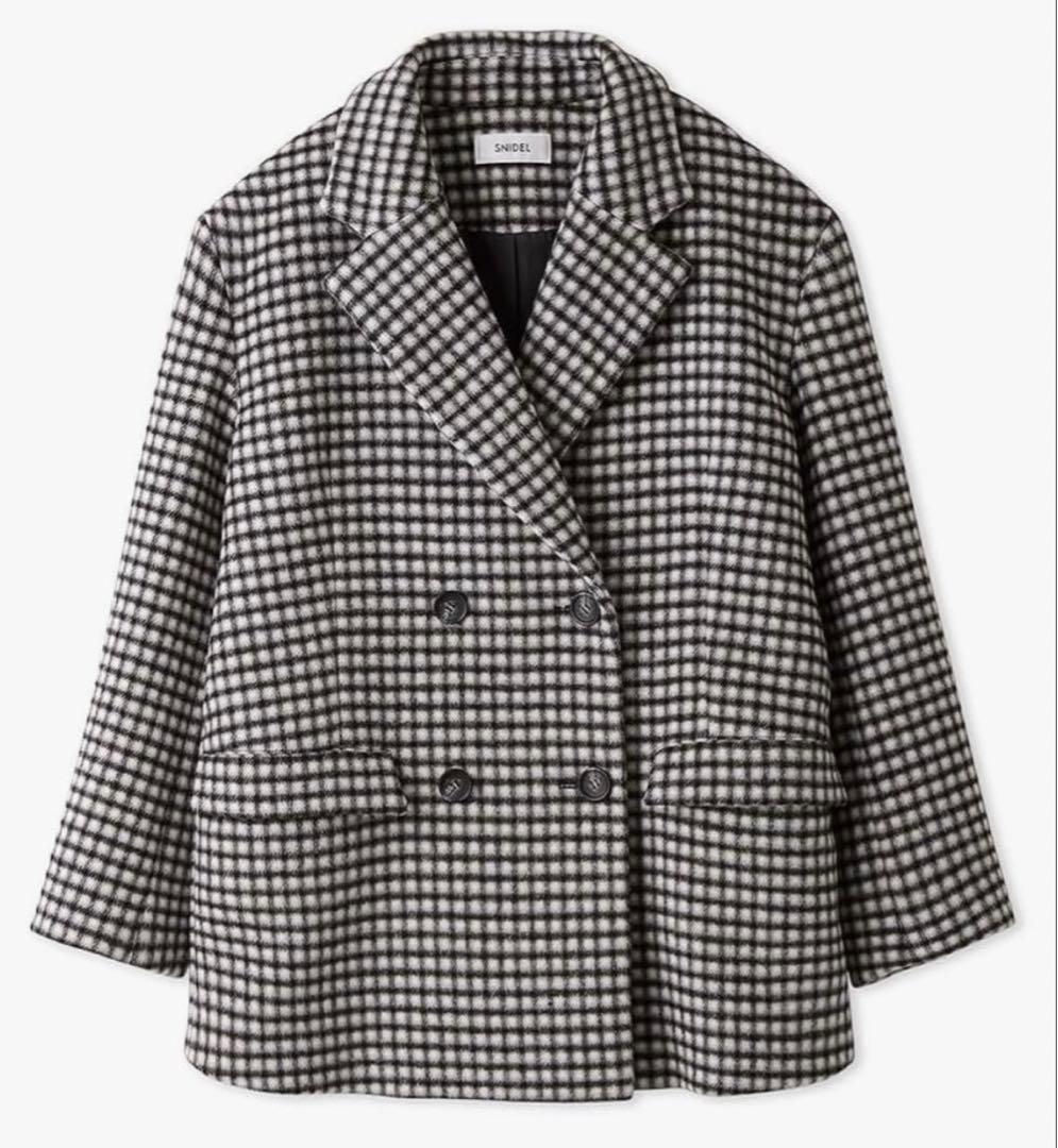 スナイデル　チェック柄 ダブルブレスト ウールコート
