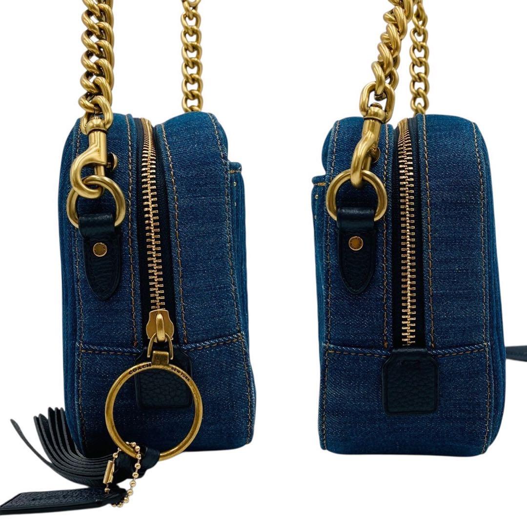 極美品✨コーチ　ショルダーバッグ デニム カメラバッグ ブルー 53622