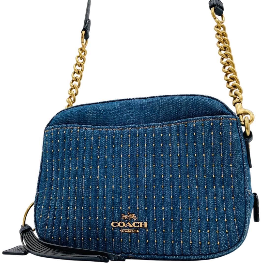 極美品✨コーチ　ショルダーバッグ デニム カメラバッグ ブルー 53622