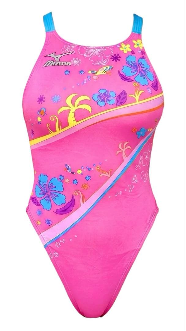 【希少】ミズノ マイティライン うろこ かわいいピンク×ハイビスカス柄