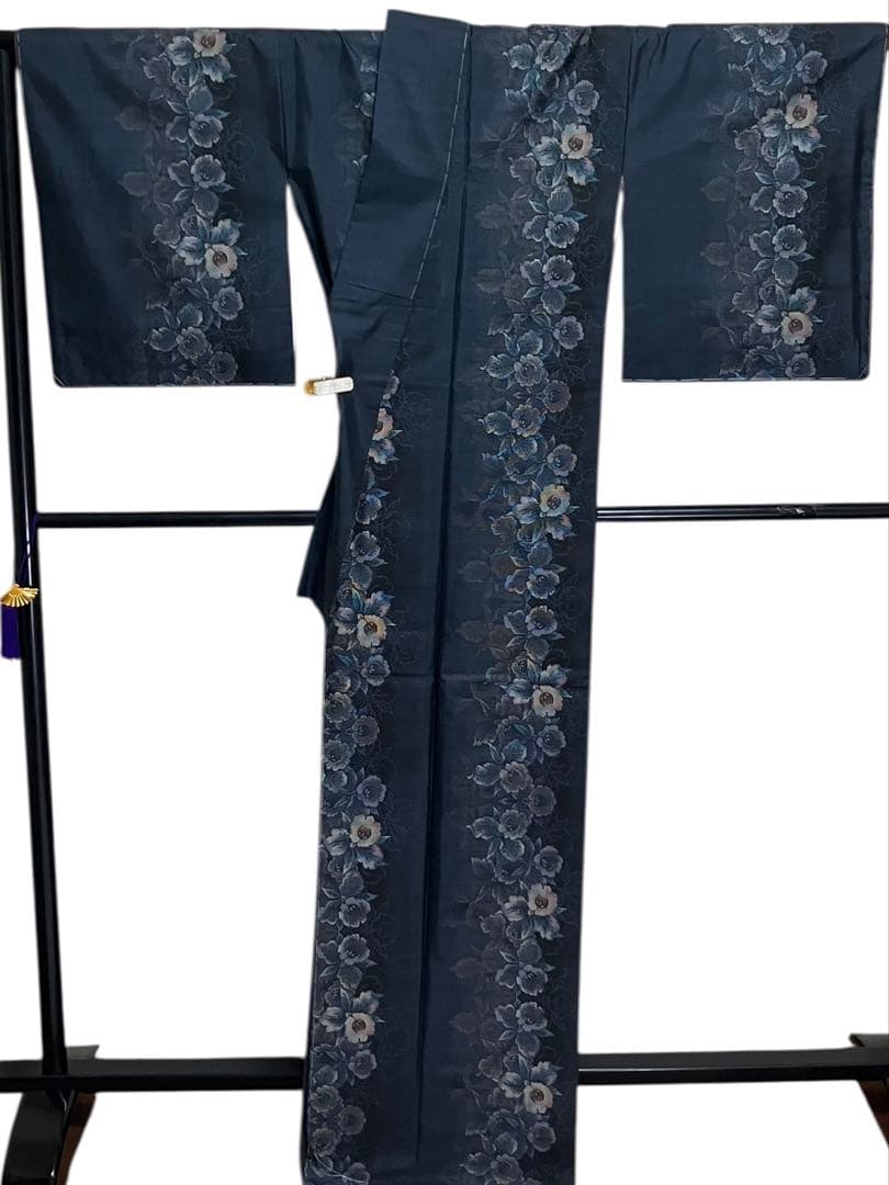 都喜ヱ門 本場大島紬 経緯絣 小紋 正絹 花文 美品 やまと イ6656