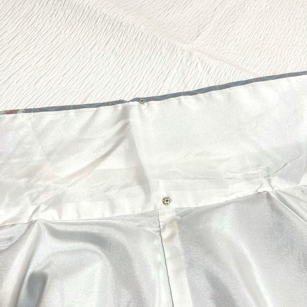 【良品✨】東レシルック　洗える着物　小紋　鼠色　麻の葉　舞桜　手縫い仕立て　I4