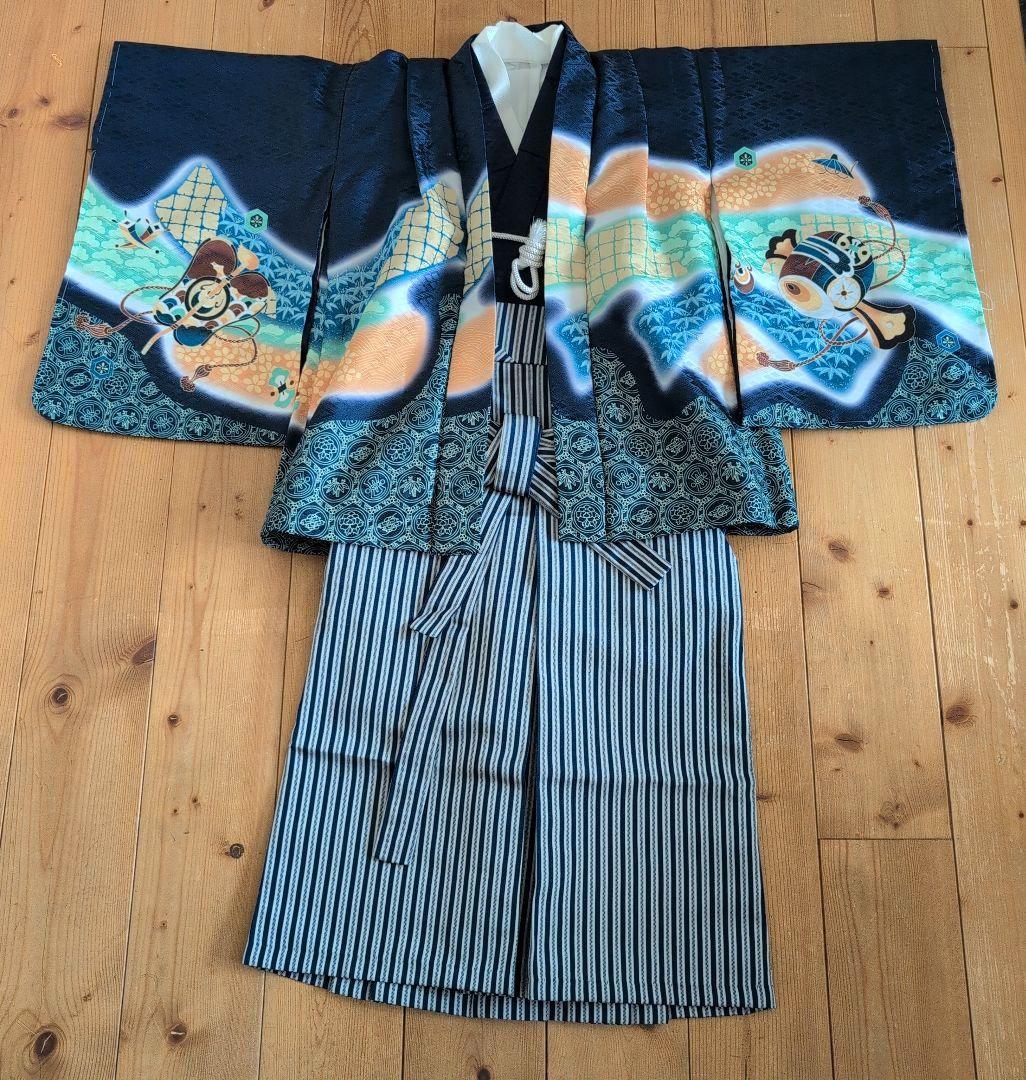 七五三　男の子　３歳　NAVY【羽織/着物/袴セット】