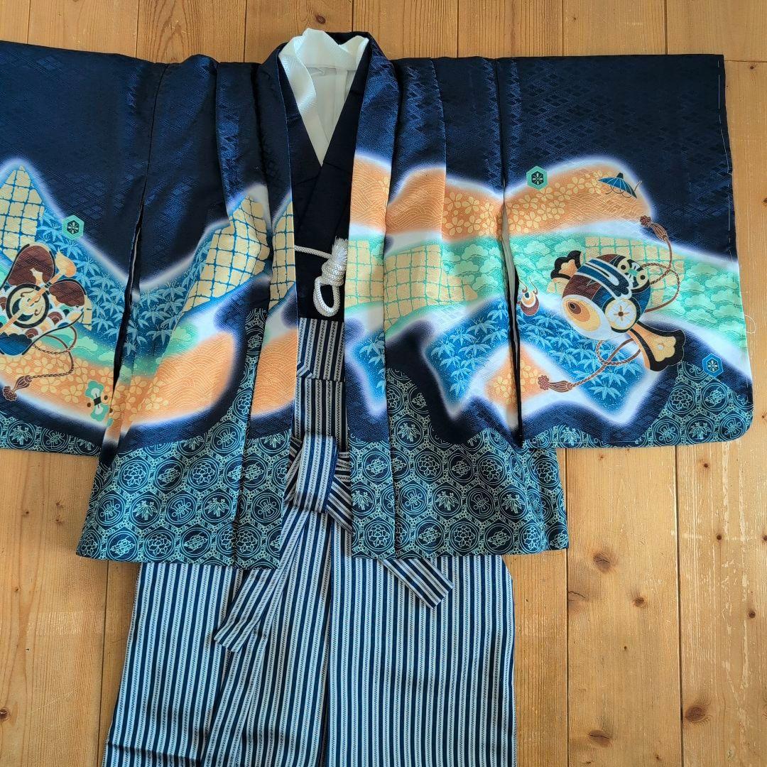 七五三　男の子　３歳　NAVY【羽織/着物/袴セット】