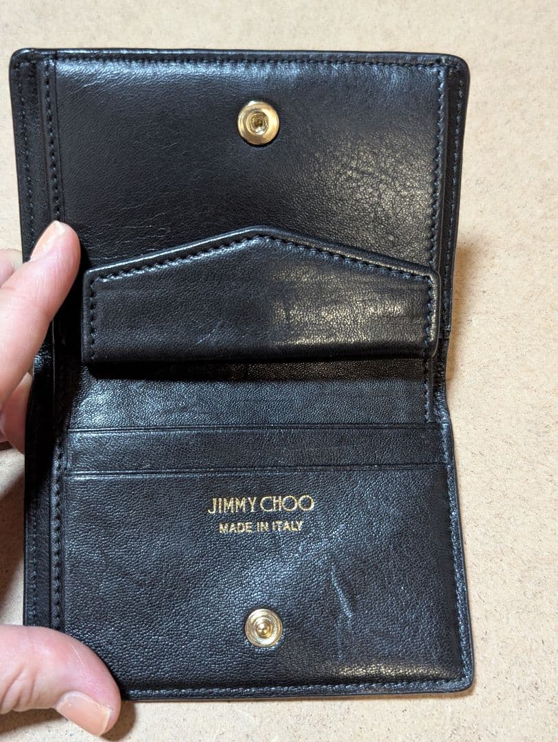 良品☆使用回数少なめJIMMY CHOO 星型スタッズ 黒レザーミニ2つ折り財布