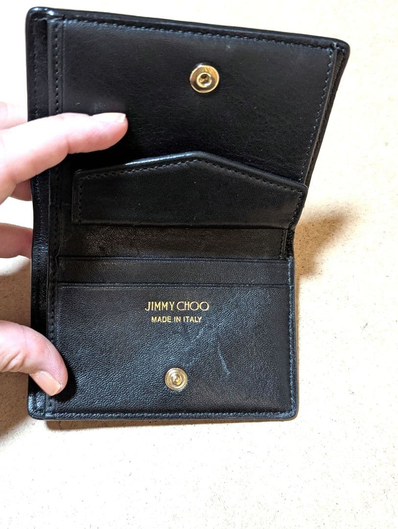 良品☆使用回数少なめJIMMY CHOO 星型スタッズ 黒レザーミニ2つ折り財布
