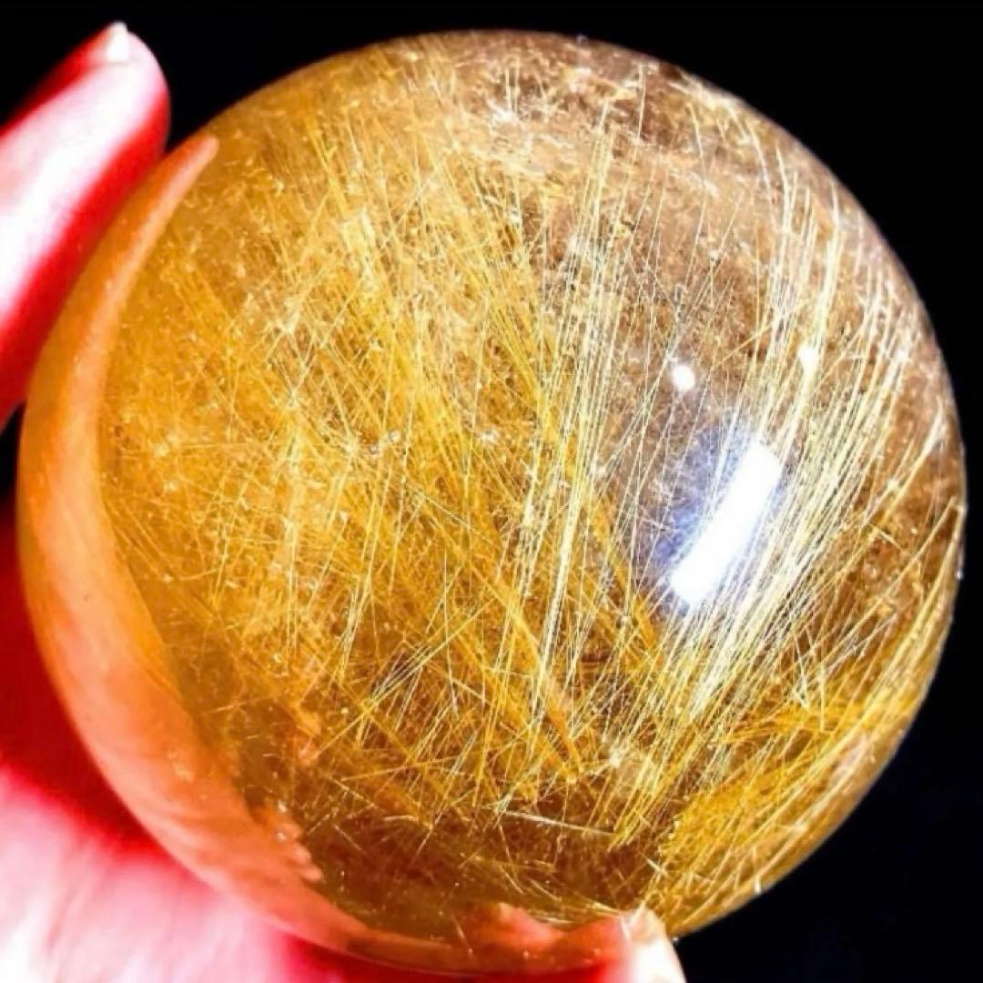 限定値下げ超絶綺麗✨76mm ゴールドルチルクォーツ　丸玉　スフィア　金針水晶