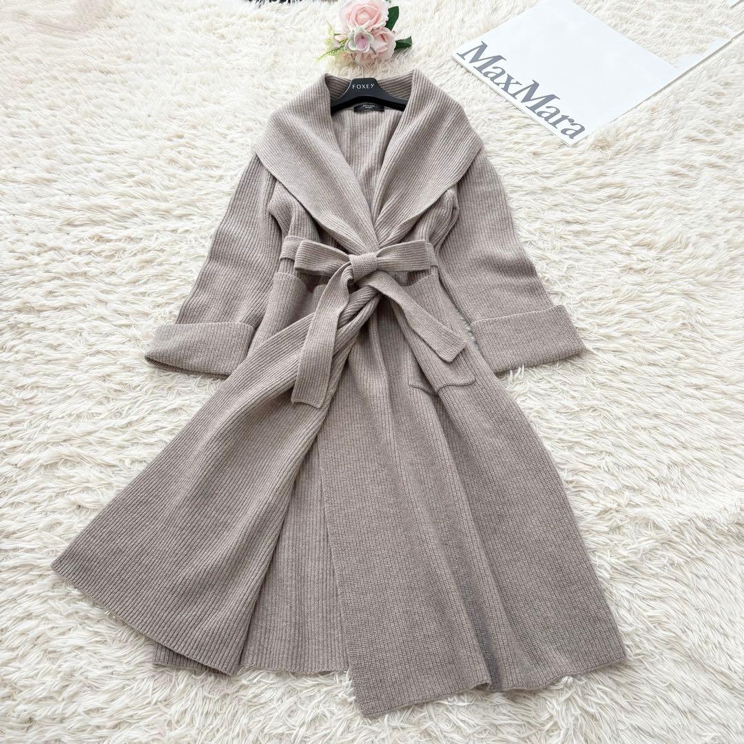 ウィークエンドマックスマーラ　マニュエラ　ロングカーディガン　リブ　ベージュ　S