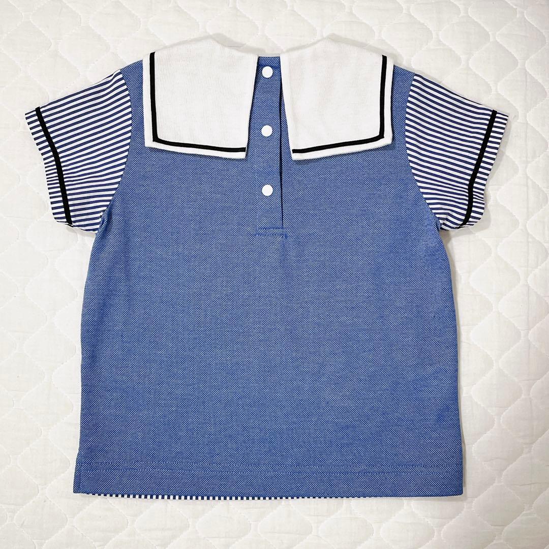 ファミリア♡水通しのみ未使用　ストライプ×セーラー　半袖シャツ90