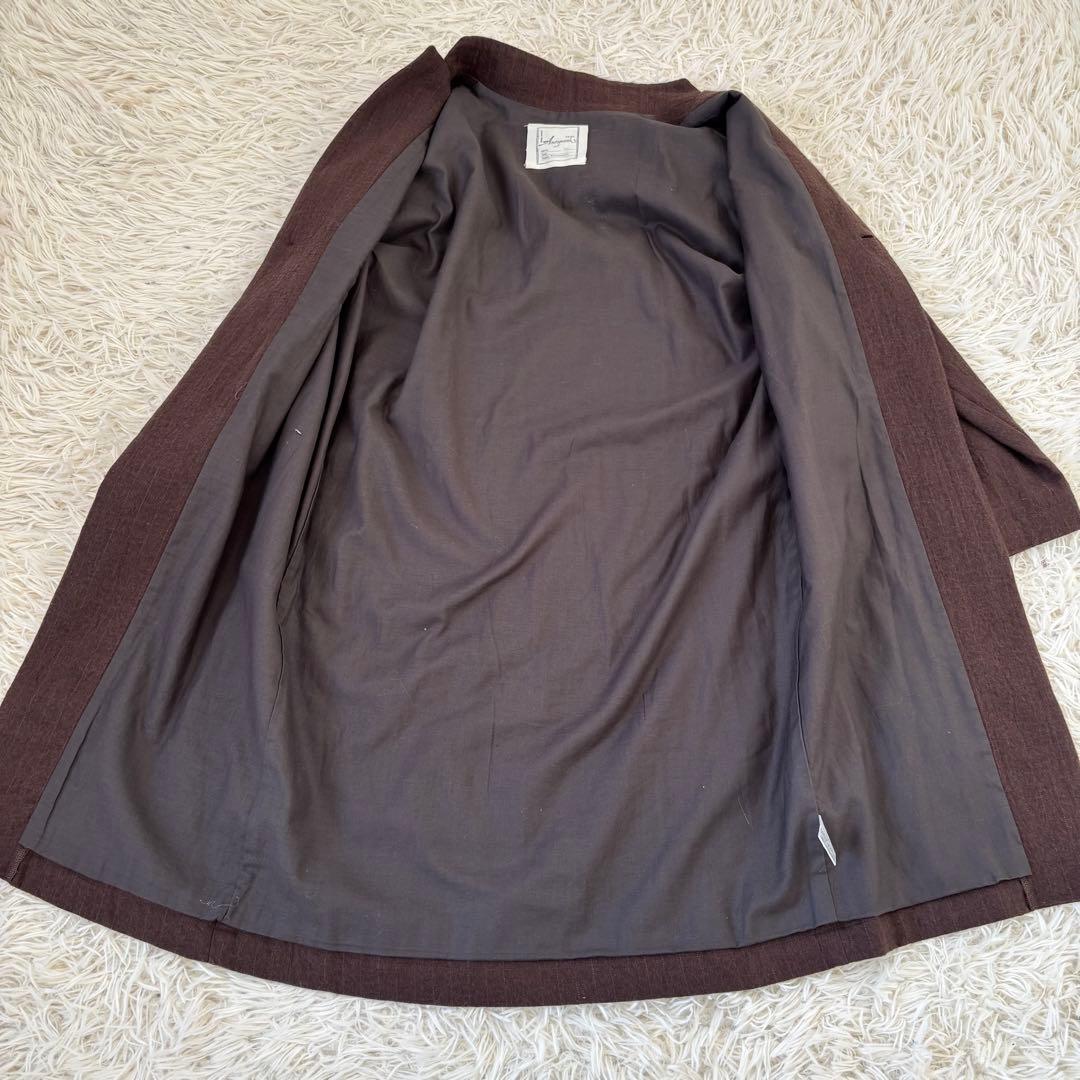 極美品　イチアンティークス　ノーカラーコート　ブラウン　ストライプ