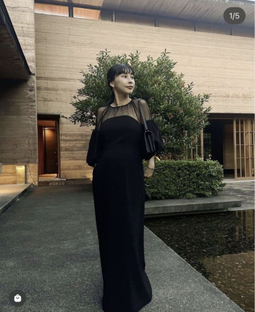 Ameri　SOUFFLE SLEEVE VELOUR DRESS