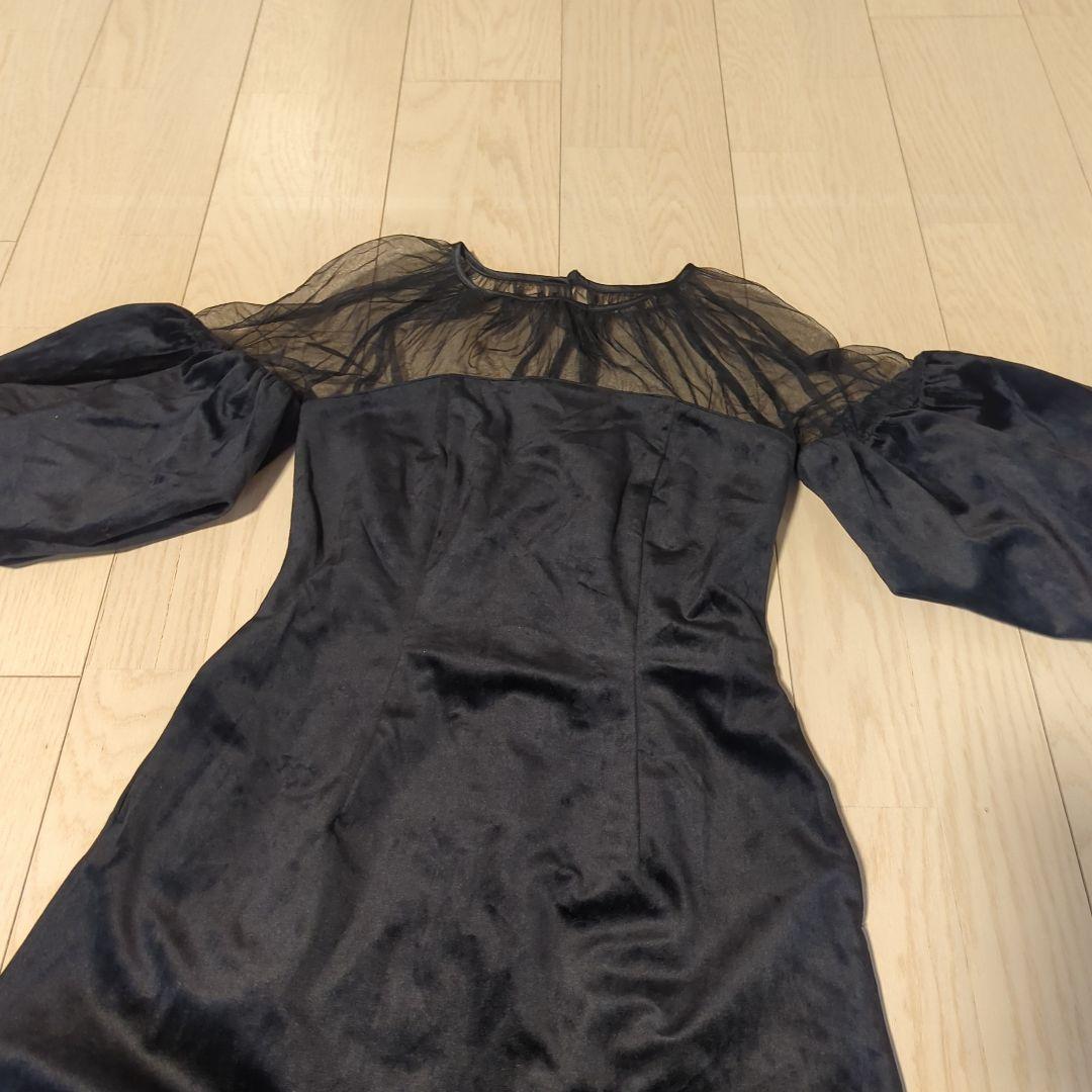 Ameri　SOUFFLE SLEEVE VELOUR DRESS