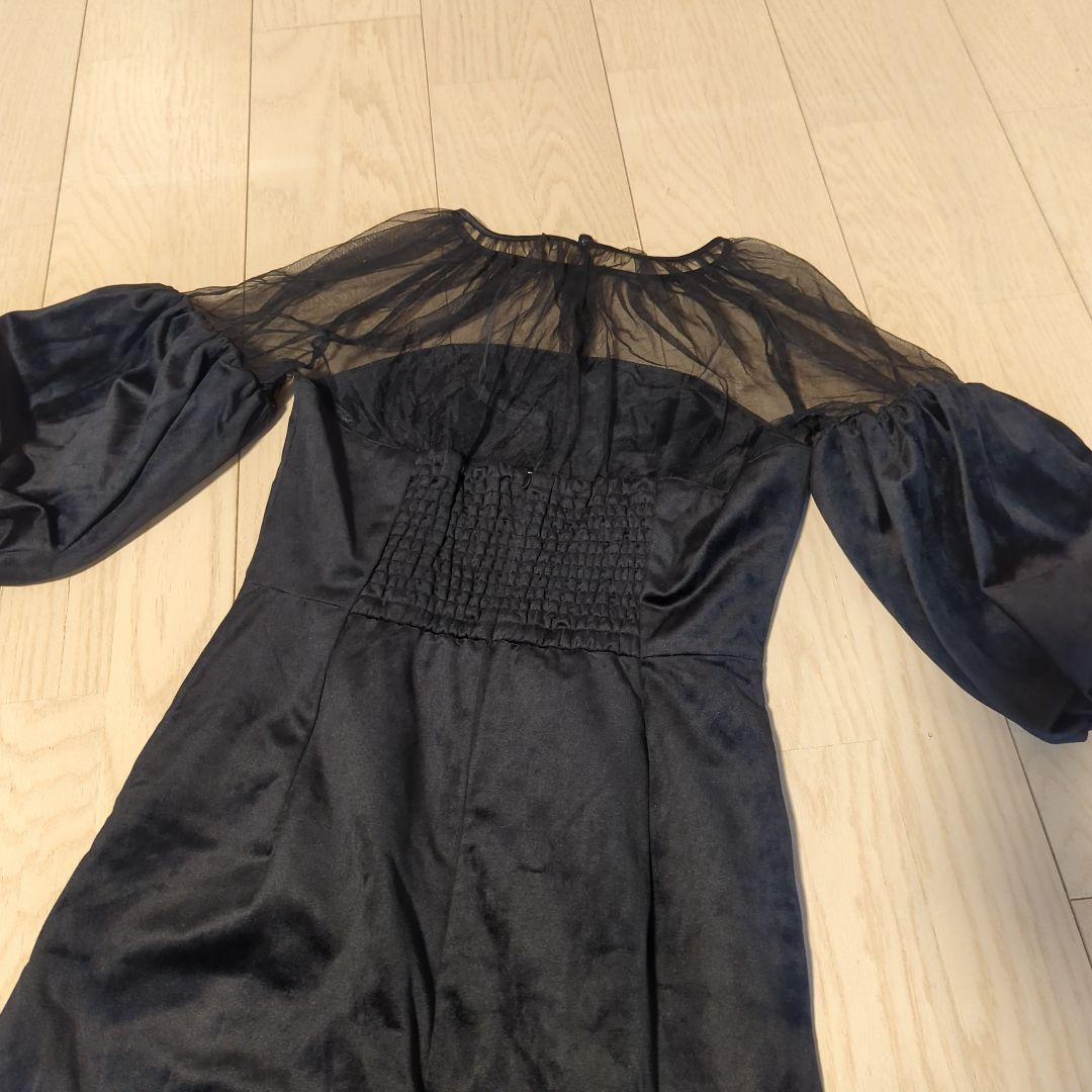 Ameri　SOUFFLE SLEEVE VELOUR DRESS