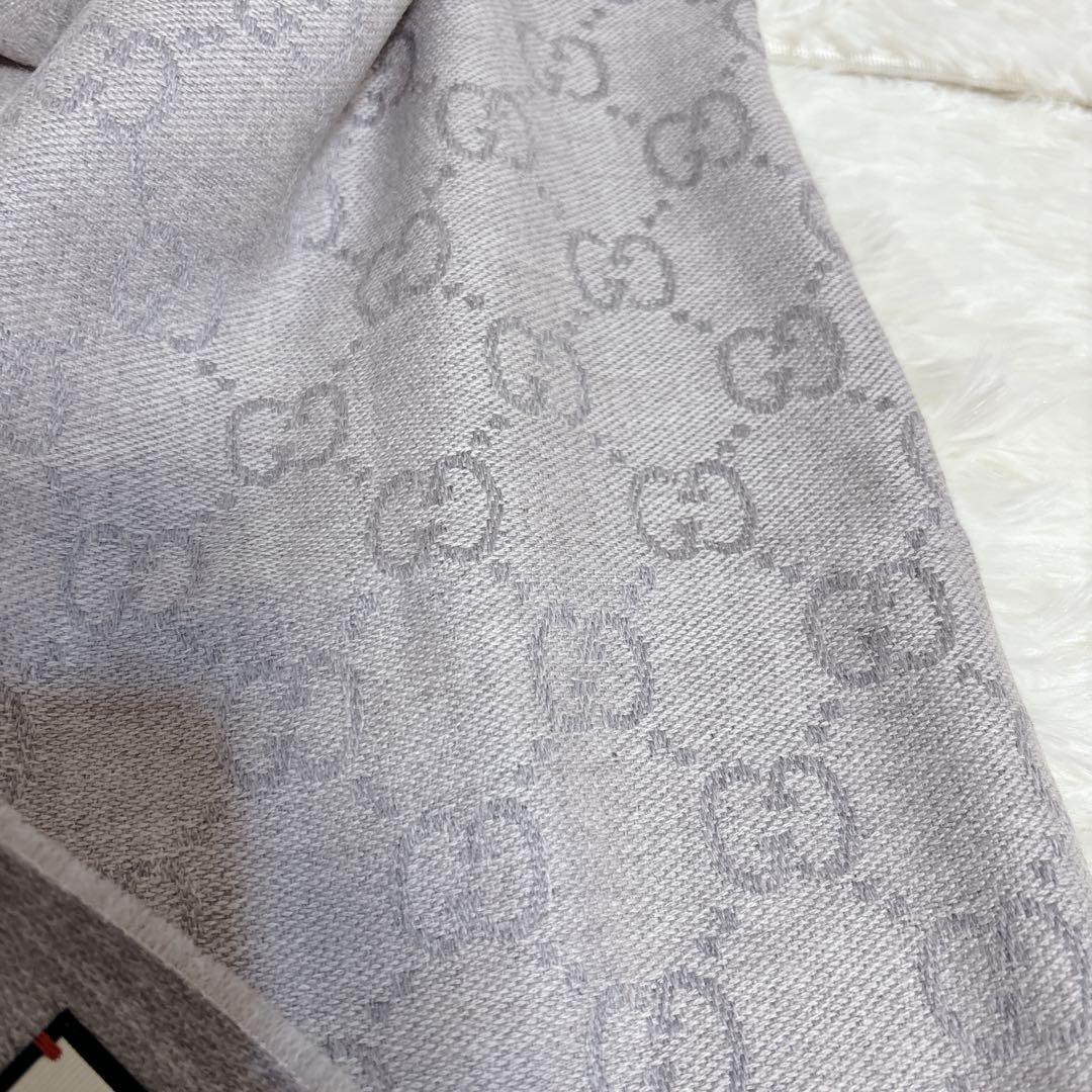 GUCCI グッチ マフラー GG柄 リバーシブル ウール 混紡 グレー系