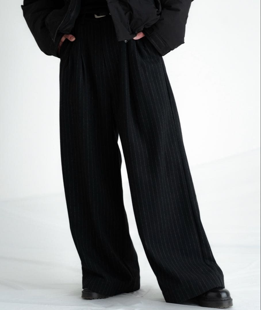 【美品】SINSS 25AWフランネル２タックワイドストライプスラックス　L